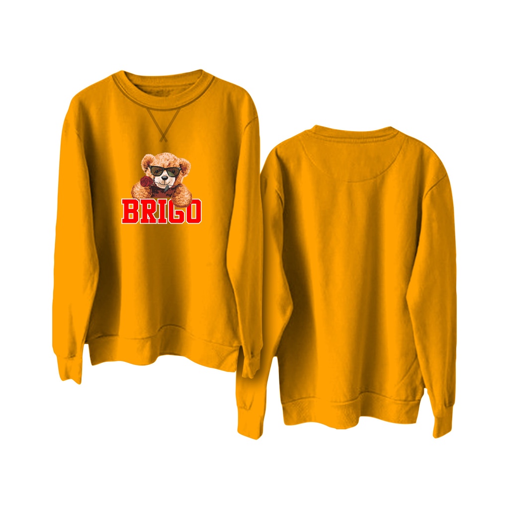 Sweater Crewneck BRIGO Sablon DTF Fleece Cotton || BRIGO Basic Sweatshirt  Beruang Flower M-XXL (Pria &amp; Wanita) Free stiker&amp;Gantungan Kunci