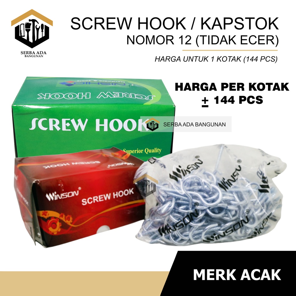 Kapstok Buka No.12 Baut Gantung Gantungan Burung Hook Skrup Sekrup Tanda Tanya | 1 kotak isi ±144pcs