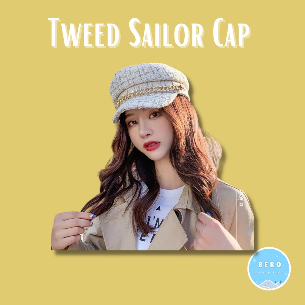 Sailor Cap Wool Tweed Topi fashion Wanita Rajut Newsboy hat