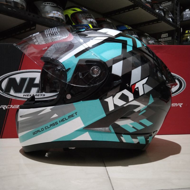 COD Helm KYT Falcon 2 Black Aqua Blue Black Red Doff Original-1