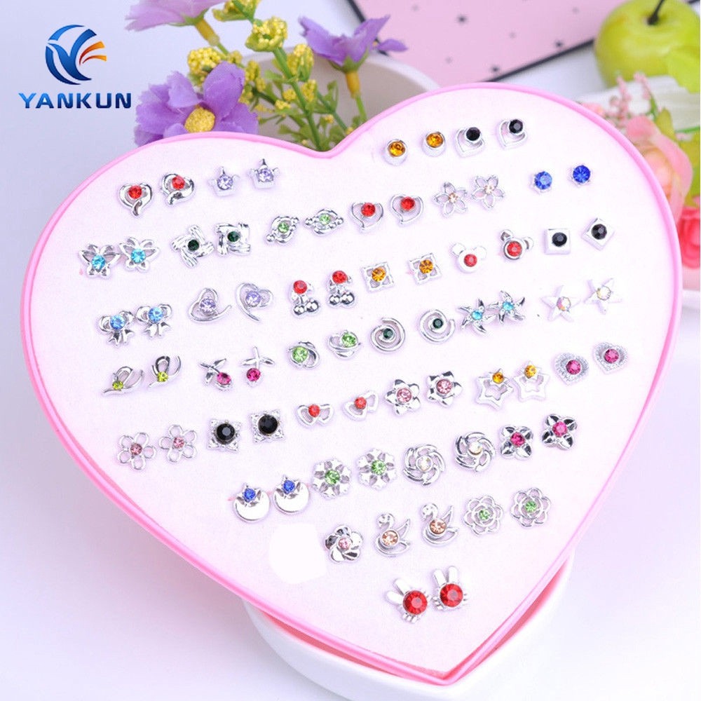 Set 36 Pasang Anting Wanita Tusuk Kristal Berlian Imitasi Elegan 36SET