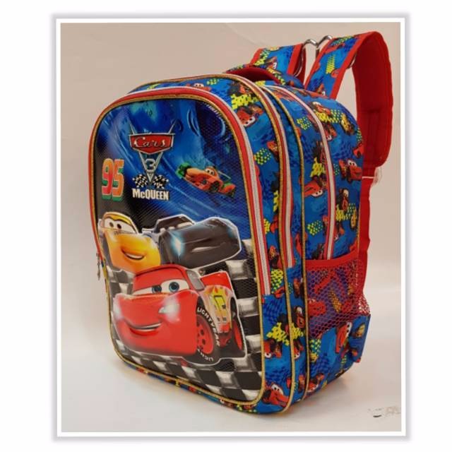 Tas Ransel Sekolah Anak Sd 5D Timbul 3 Ruang 17 Inch cars mc quin Tas Cowok Backpack Korea Stylish