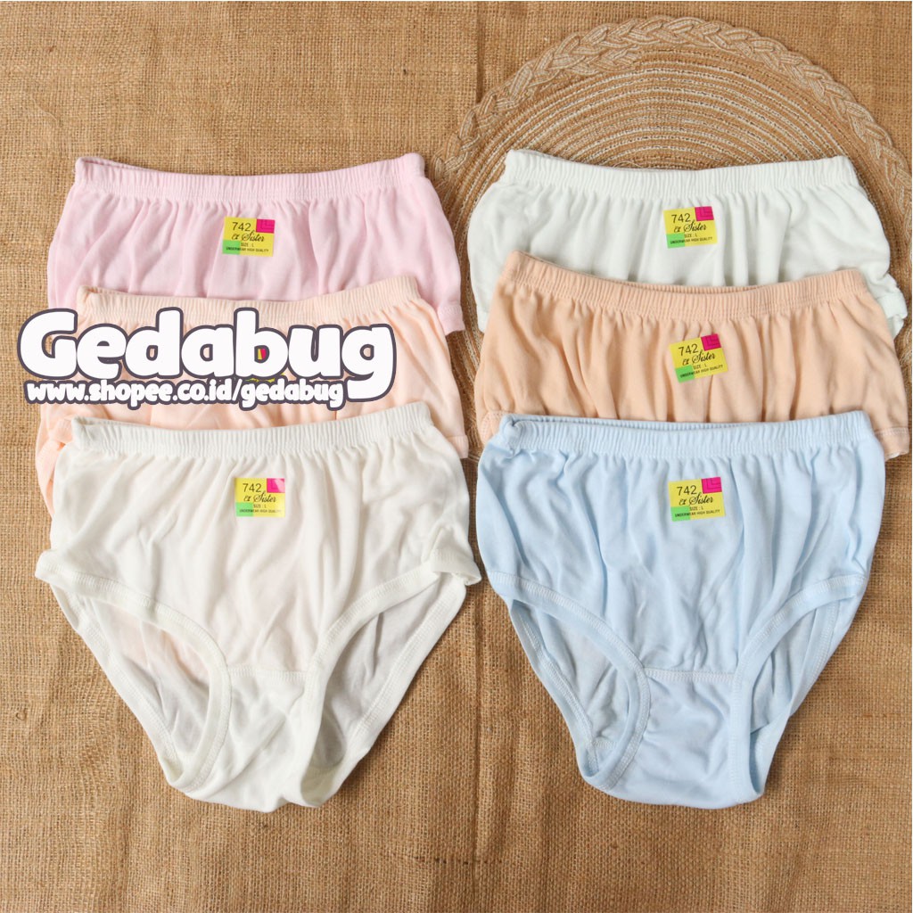 6 Pcs - CD Wanita Sister Karet Kerut | Celana dalam wanita dewasa Berkualitas | Gedabug