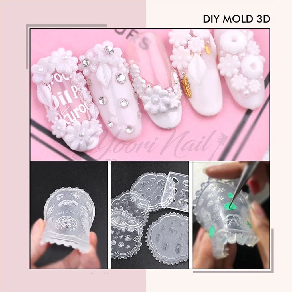 DIY MOLD 3d (B) nail art cetakan silicone gel acrylic mold hati crown kerang heart flower mix shaped