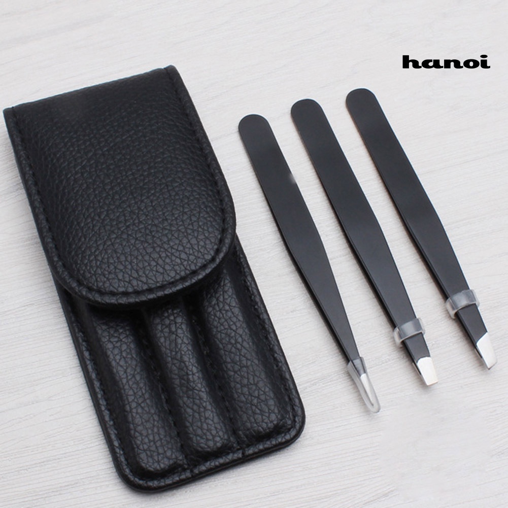 HQTM_3Pcs Point Slant Flat Stainless Steel Eyebrow Tweezers Hair Removal Clips Set