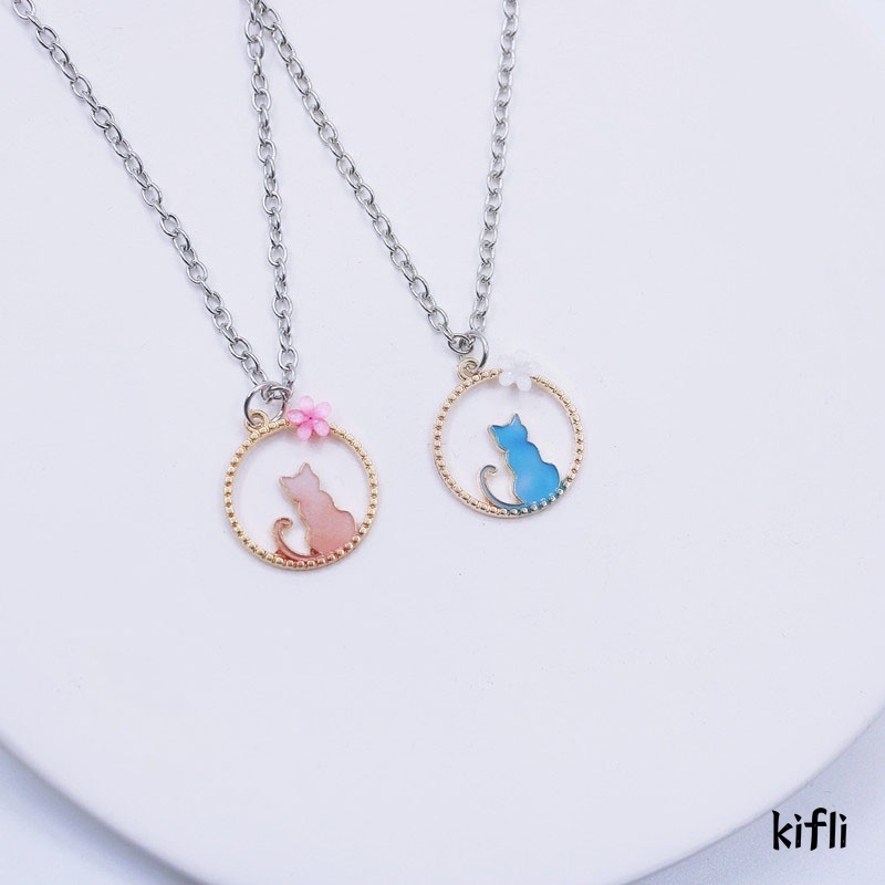 1 Pcs Kalung Titanium,Wanita Lingkaran Anak,Kucing Biru Merah Jambu,Pasangan Teman Perhiasan