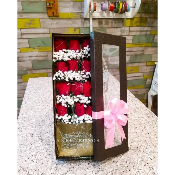 

[COD] Rangkaian Bunga Kotak Fresh Rose Mawar Asli Flower Box Wedding Ultah [COD]
