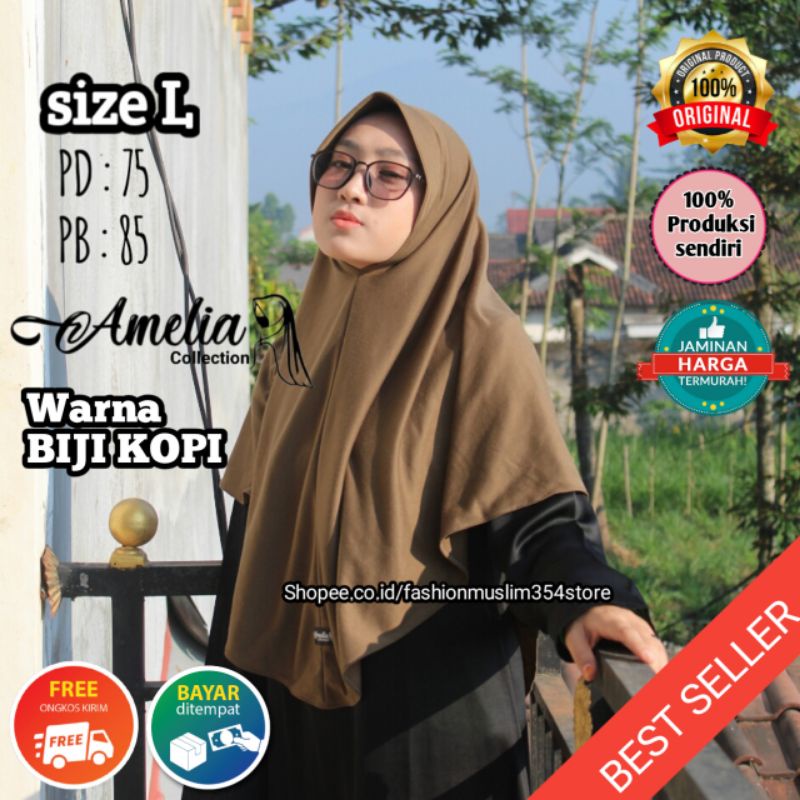 Jilbab antem size L LL XL termurah kaos by Amelia collection
