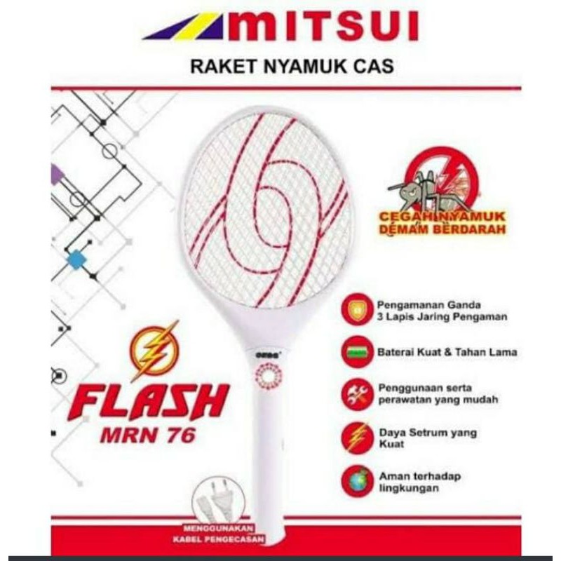 raket nyamuk MITSUI jaring jumbo - senter - recharge - flash and Aries