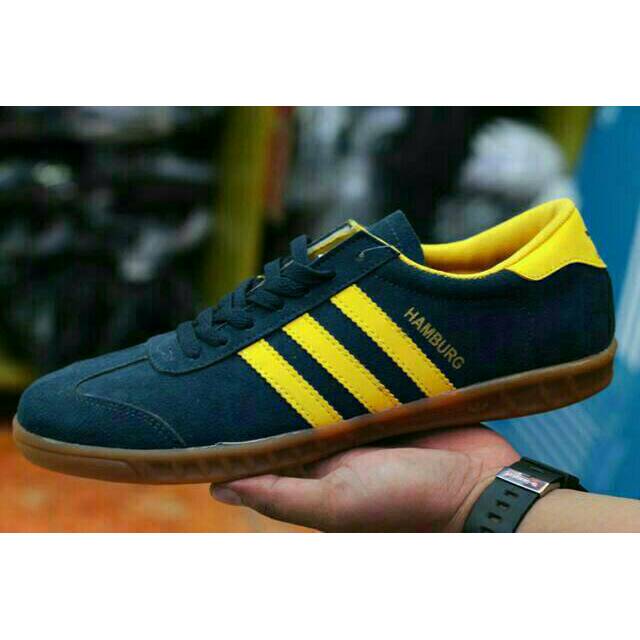 Sepatu Adidas Hamburg Navy Kuning Kets Casual Formal Keren Terbaru Sepatu Sekolah Santai jalan Murah