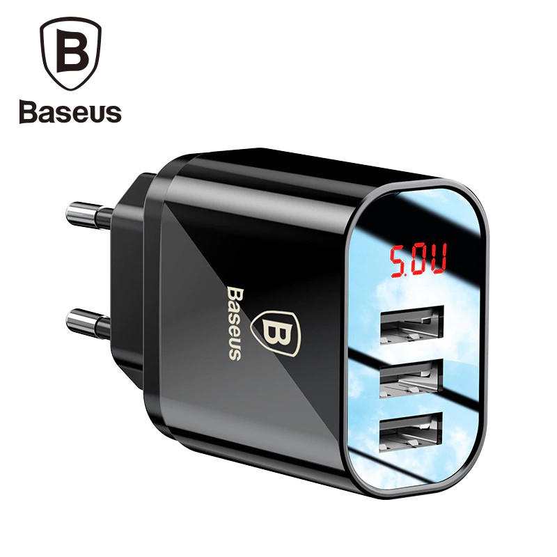 adapter Baseus 3.4A USB Charger Fast Charger With LED Digital Display 3 USB Slot Wall Charger For