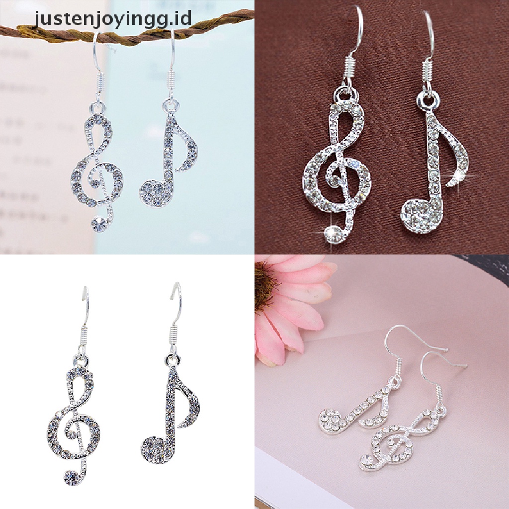 Anting Gantung Silver Model Not Musik Dengan Kristal Untuk Wanita