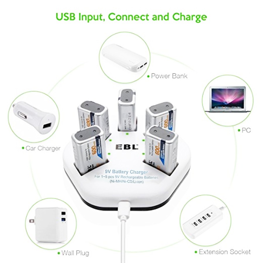 EBL 9V Rechargeable Ni-Mh / Ni-CD / Li-Ion Battery High Capacity Long