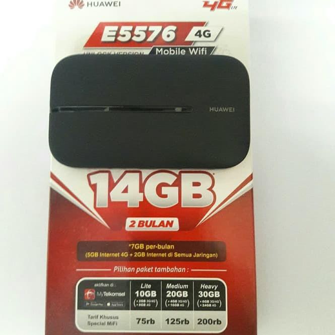 Modem Mifi Huawei E5576 Wifi 4G LTE Free Telkomsel 14GB GARANSI RESMI (KODE 80)