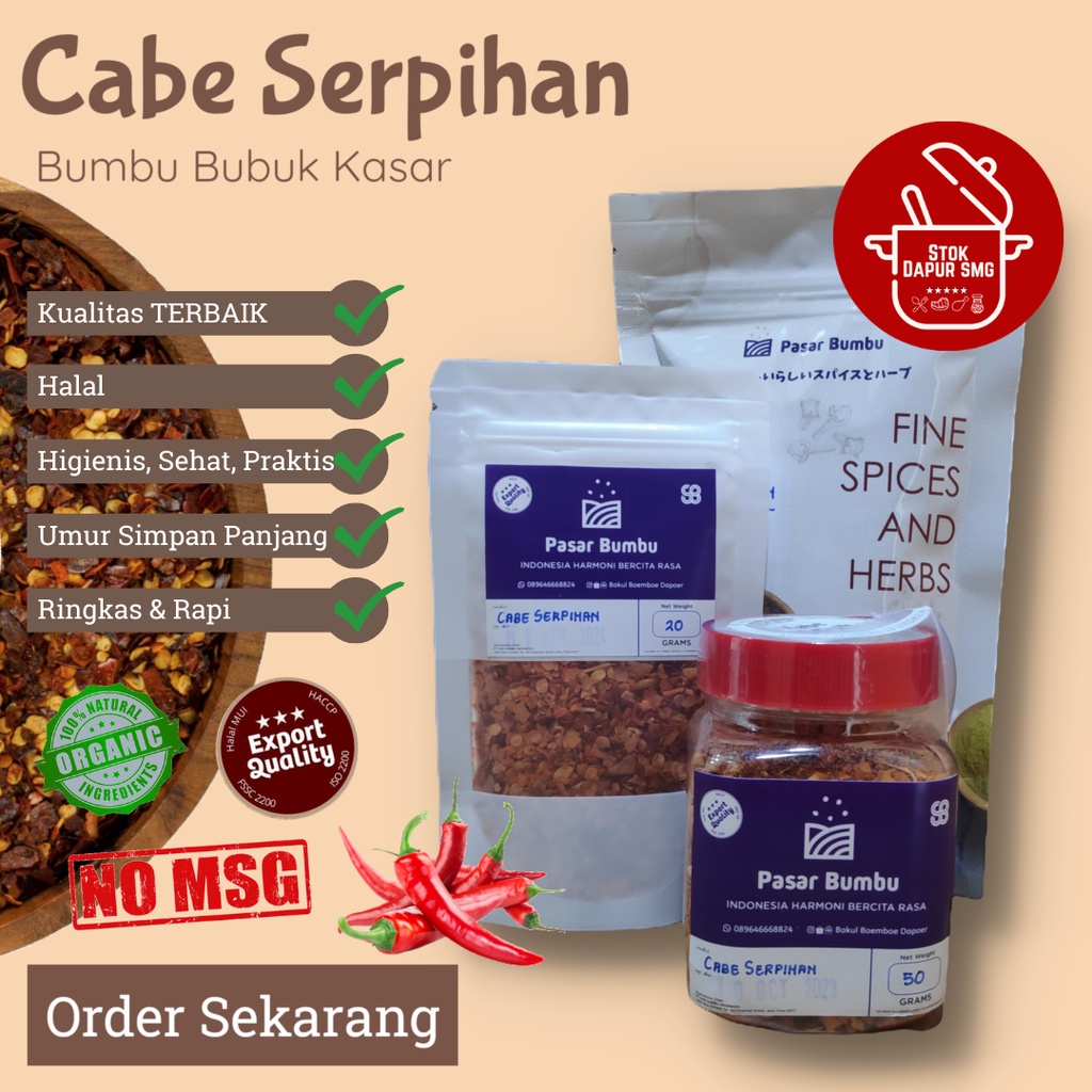 

Pasar Bumbu Cabe Cabai Serpih Kering / Chili Flakes Pouch 20gr 50gr 100gr 250gr Botol 50gr