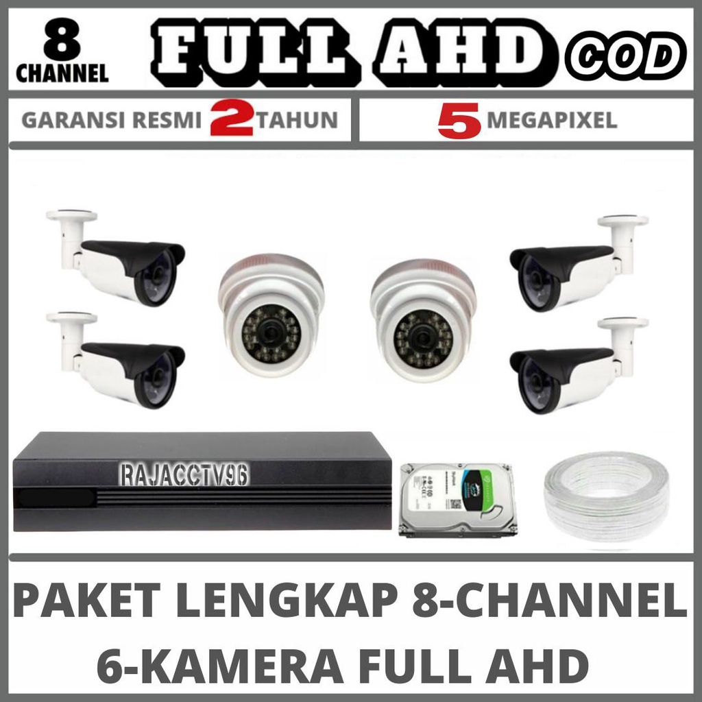 PAKET CCTV 8 CHANNEL 6 CAMERA FULL AHD 5MP 1080P IR SONY KAMERA CCTV KOMPLIT TINGGAL PASANG