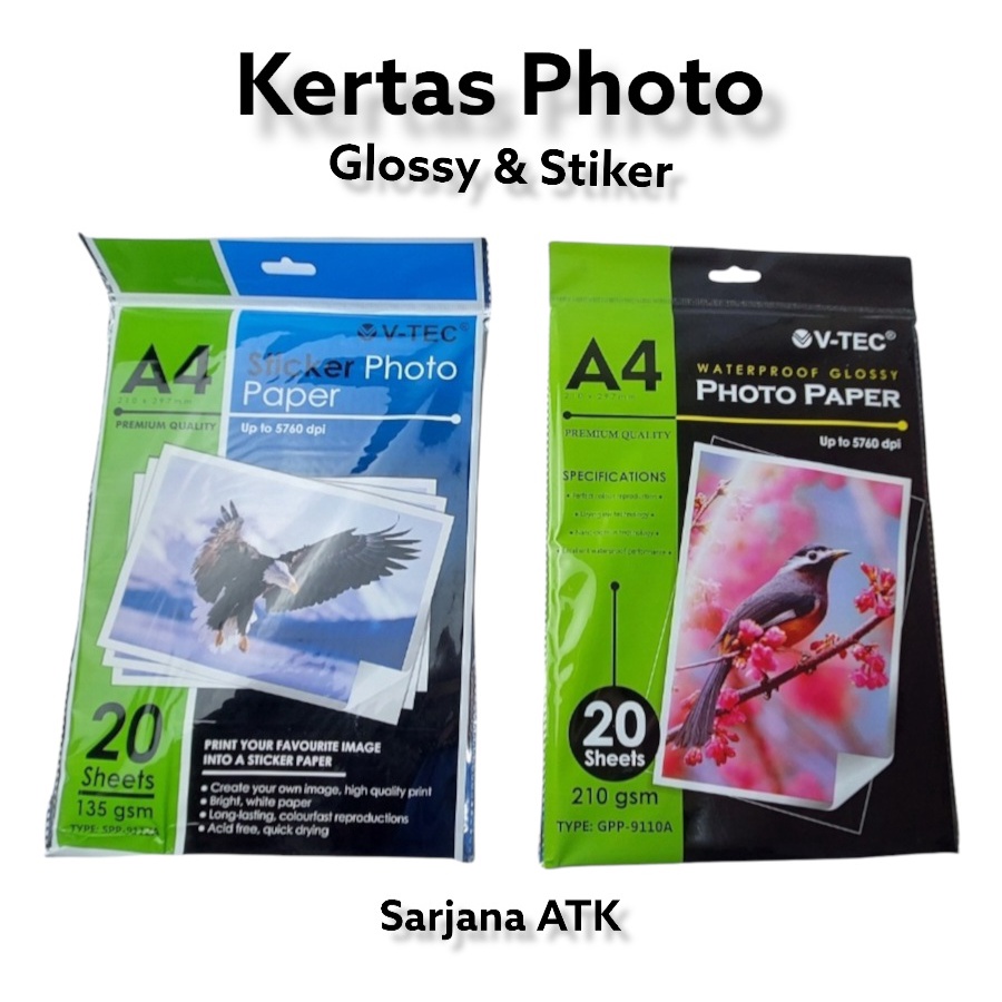 

Kertas Photo Glossy 210 Gsm dan Stiker V-Tec