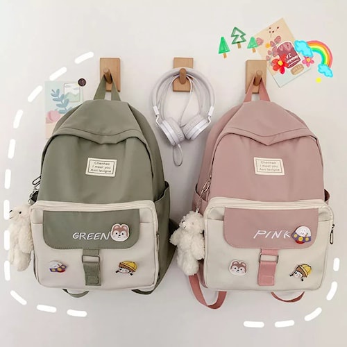 Tas Ransel Sekolah Wanita Korea Anti Air Backpack Wanita Kanvas Style Kuliah Resleting