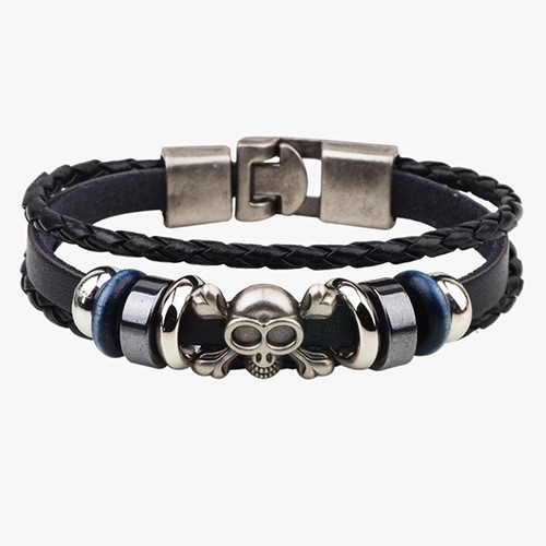 LRC Gelang Tangan Trendy Black Skull Pattern Decorated Multi-layer Dermis C67165