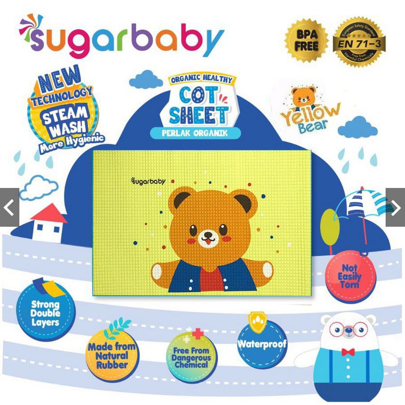 PROMO!! Perlak Karet Organic Healthy Cot Sheet Morinz Sugar Baby Ukuran 90x60cm Berkarakter