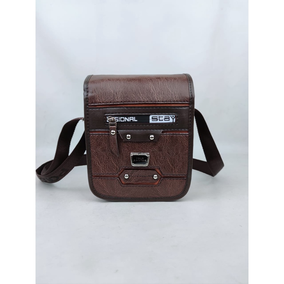 Tas Selempang Pria Kulit PU Leather Original Polo Amstar  8 Inchi Tas Pria Tas Polo Tas Selempang Terbaru Tas Selempang Waterproof