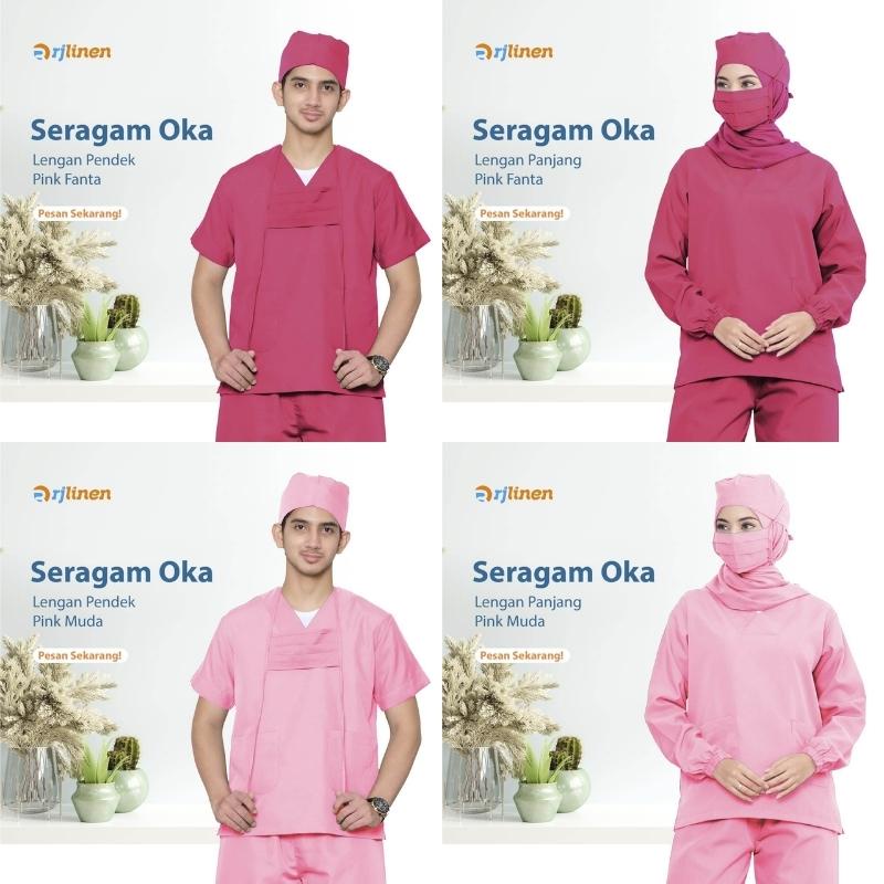 Baju Seragam OKA Perawat Suster Petugas Klinik Bidan Rumah Sakit Scrub Medis OK Lengan Pendek Panjang Unisex RJLINEN