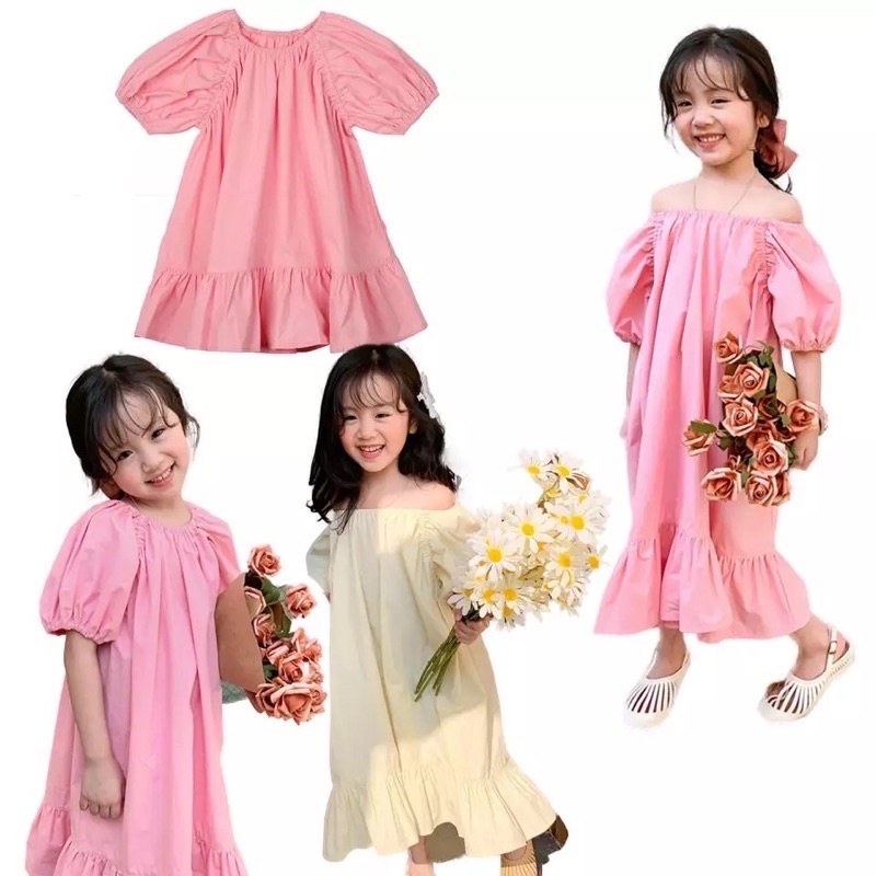 Aurie Korean Dress Balon Anak Perempuan Polos Korean Style Import dress anak biru elektrik biru bca 