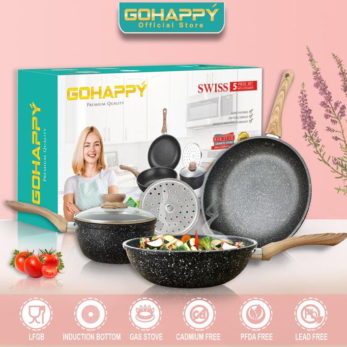 Diskon GOHAPPY SWISS Granit set pan 5 piece | GHS-05 Panci Set Nonstick Diskon