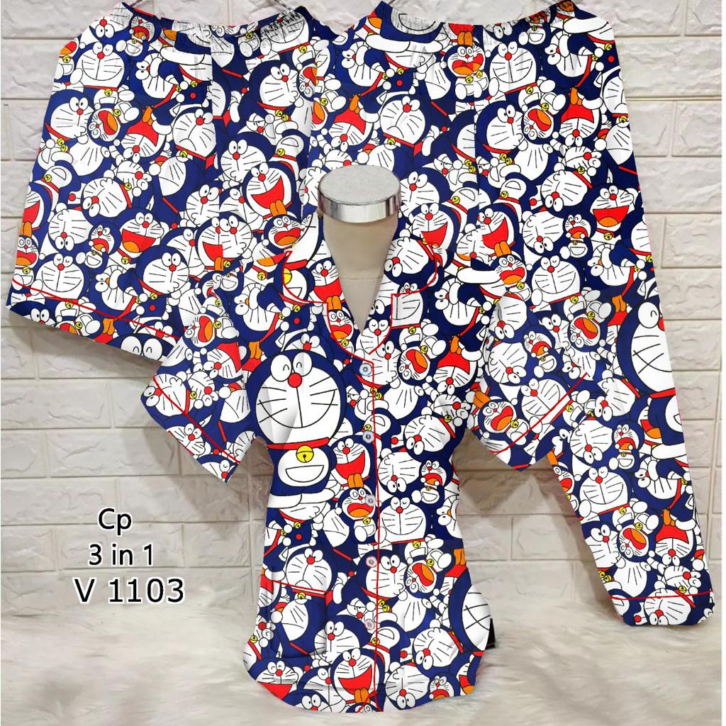 hokyfashion PIYAMA/BAJU TIDUR CP 3 IN 1 POOH HAPPY-3in1 dora tumpuk