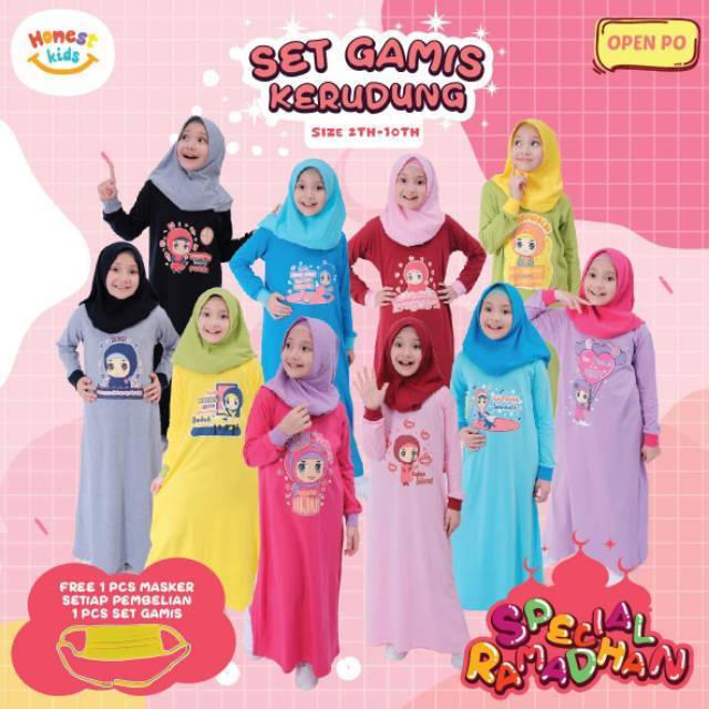  GAMIS  SET  KERUDUNG  ANAK  KAOS USIA 2 9 TAHUN HONESTKIDS 