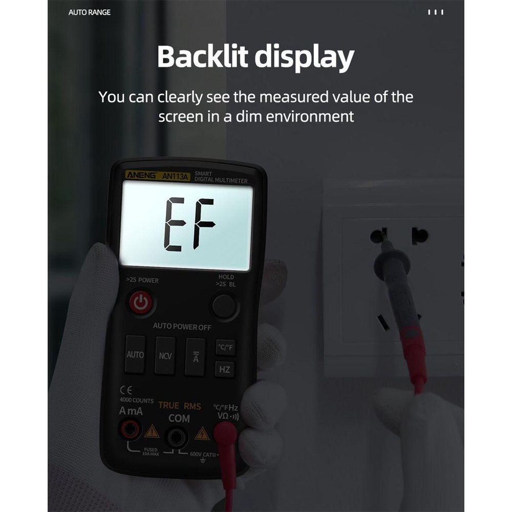 Solighter Digital Smart Multimeter ANENG AN113A 4000menghitungan True RMS AC/DC Transistor Pengukur Tegangan