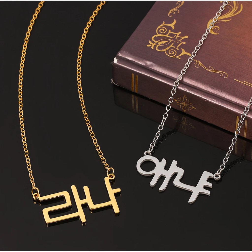 Kalung Nama hangul necklace Titanium Anti Karat Aksesoris Wanita Korea custom silver putih fashion