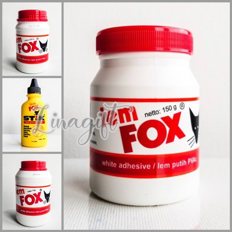 FOX - WHITE ALL PURPOSE ADHESIVE PAPER GLUE - LEM PUTIH PVC PVAC STIK - 60 - 150 - 500 GR KAYU WOOD SERBAGUNA SLIME