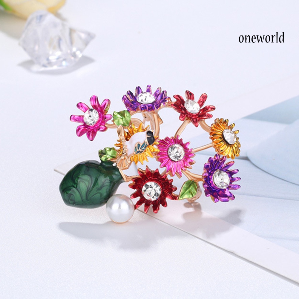 OW@ Fashion Women Flower Vase Rhinestone Inlaid Brooch Pin Corsage Lapel Jewelry