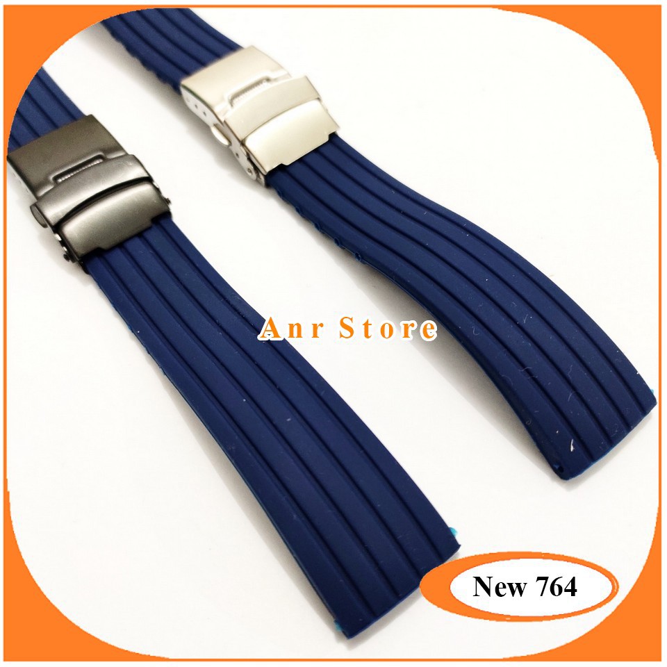 Tali Jam Tangan Karet Engsel Biru Navy 18 20 22 24 mm Free Pen