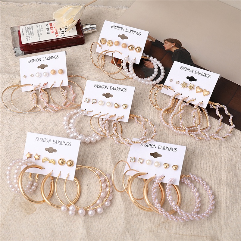 New Pearl Crystal Earrings Set Oversized Gold Stud Earring Women Fashion Jewelry Accessories