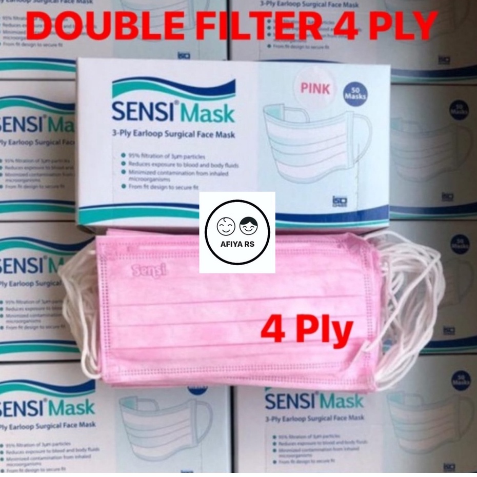 Masker Sensi Surgical Earloop 4 Ply Double Filter isi 50 pcs/Box