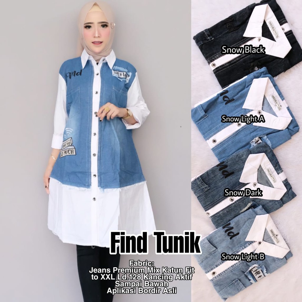 love tunik denim jeans bkk kombinasi katun putih jumbo ld 120