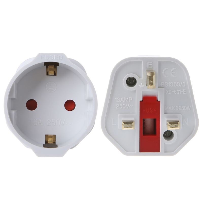 Adapter Converter Schuko EU 2 PIN TO UK 3 Plug Untuk Traveling