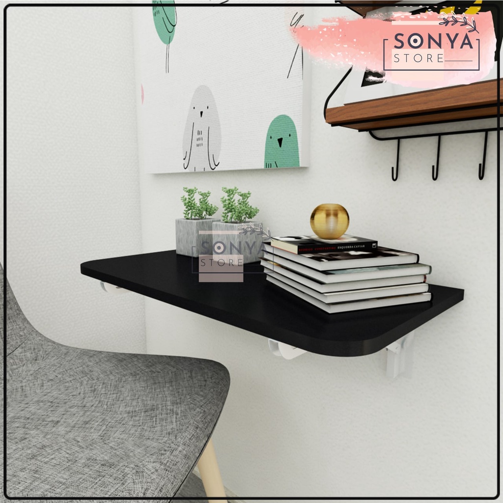 Meja Lipat Dinding 60 x 40 Meja Belajar Kerja Dinding Ambalan Tempel Braket Besi Engsel Laptop Kompu