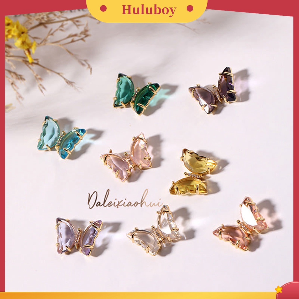 Huluboy Huluboy♡ Butterfly Ornamen Kuku 3D Bentuk Kupu-Kupu Warna-Warni Bahan Zircon Untuk Wanita