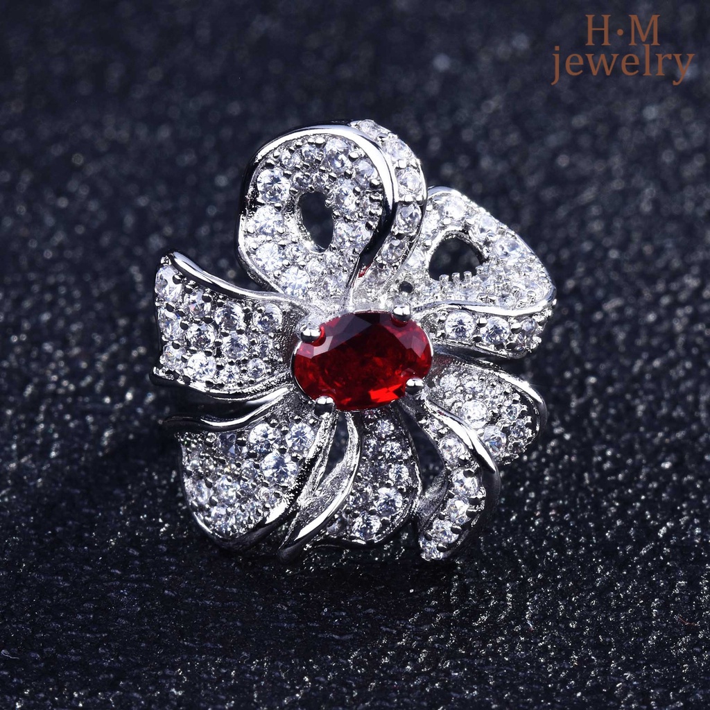 Cincin S925 Silver Ruby Micro-Inlaid Bentuk Kupu-Kupu Aksen Berlian Karbon Tinggi Butterfly