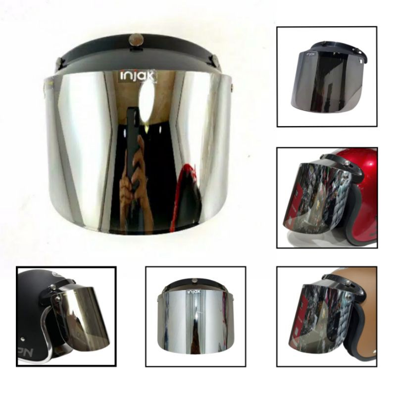Kaca Helm Bogo Retro JPN CARGLOSS ZEUS Silver flat Merk injak