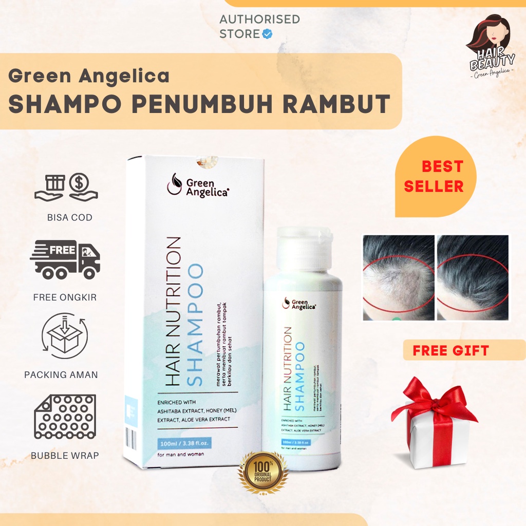 SHAMPO PENUMBUH RAMBUT BOTAK Akibat Rontok Parah, Menghilangkan Ketombe, Shampo Green Angelica BPOM-8