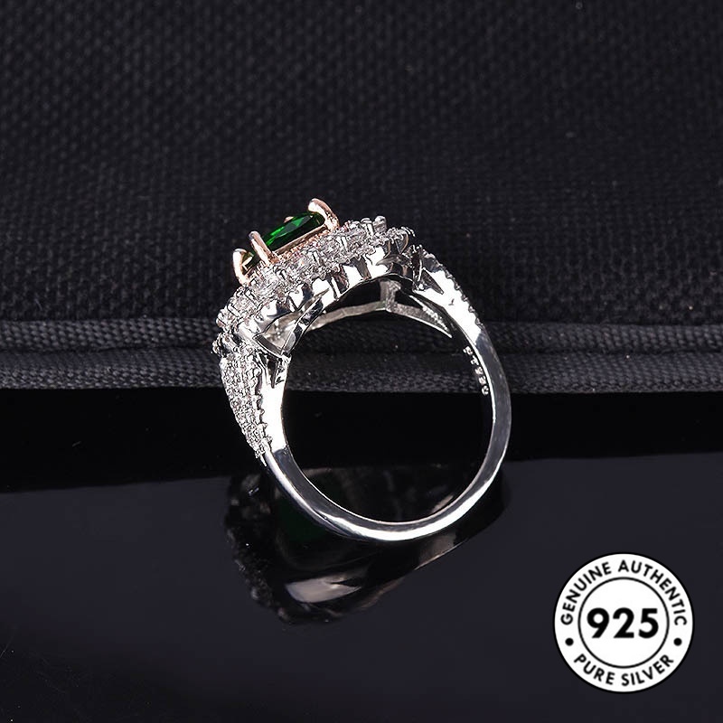 Cincin Sterling Silver 925 Dengan Emerald Elegan Untuk Wanita