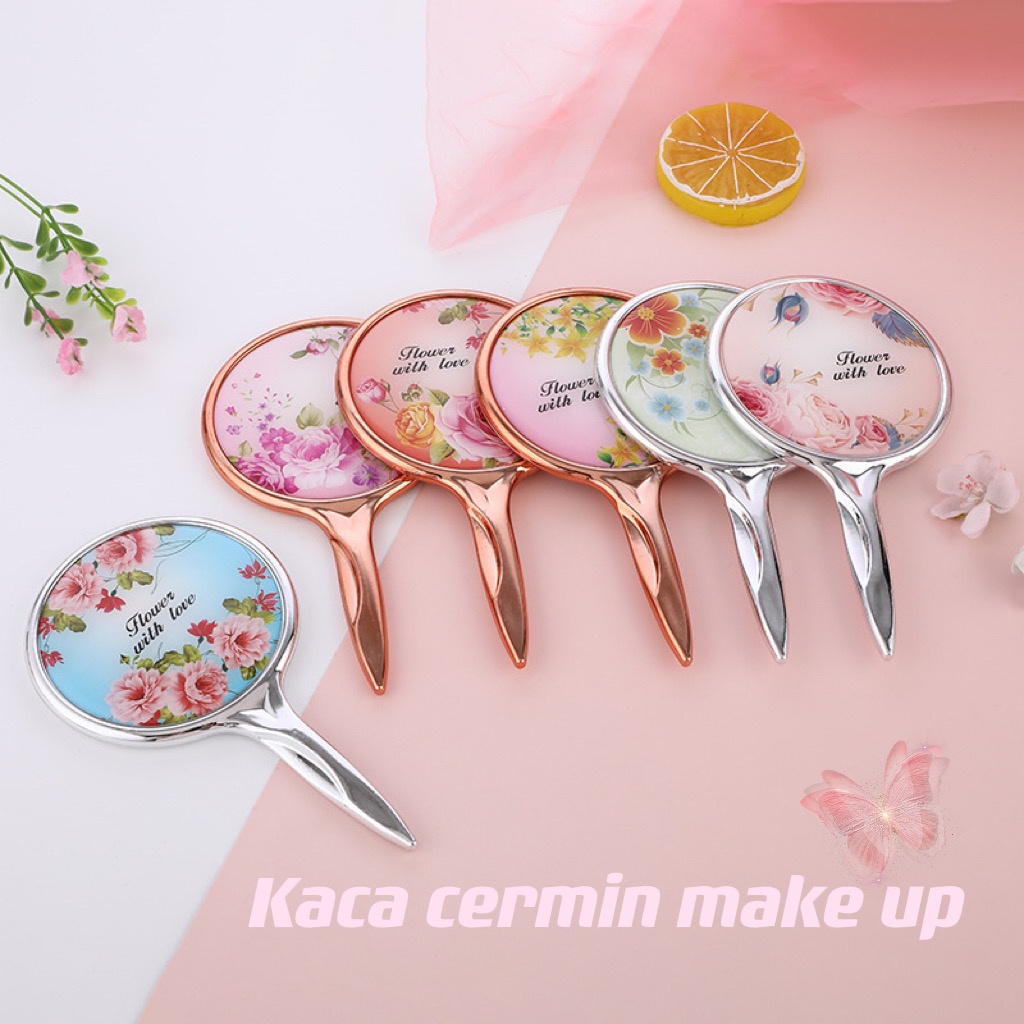 Cermin Saku Kaca Rias Makeup Lipat Double Slide Leather Small Round Mini Dua Sisi Portable