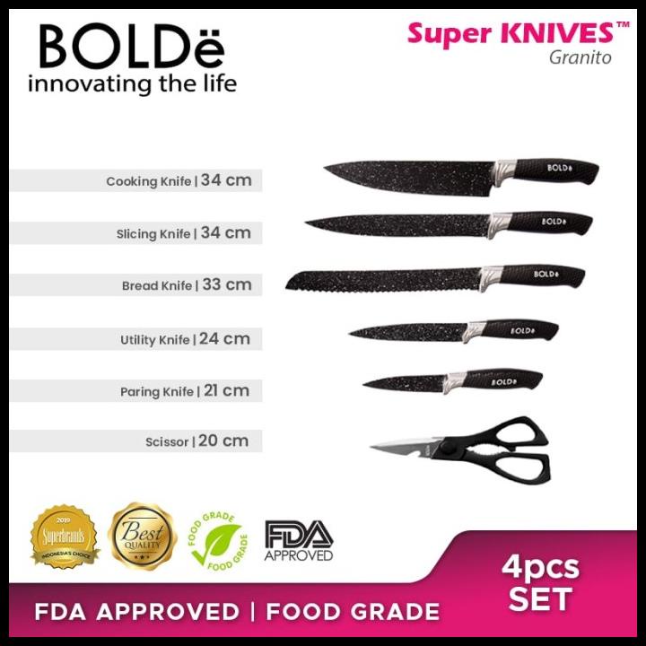 BOLDE SUPER KNIVES GRANITO 7 PCS SET BLACK PISAU GRANITE KNIFE GUNTING SCISSOR