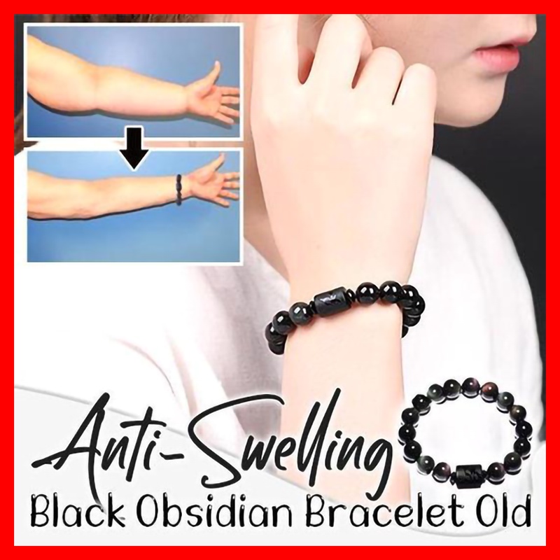 Gelang Magnet Batu Obsidian Warna Hitam Gaya Etnik Untuk Pria Dan Wanita