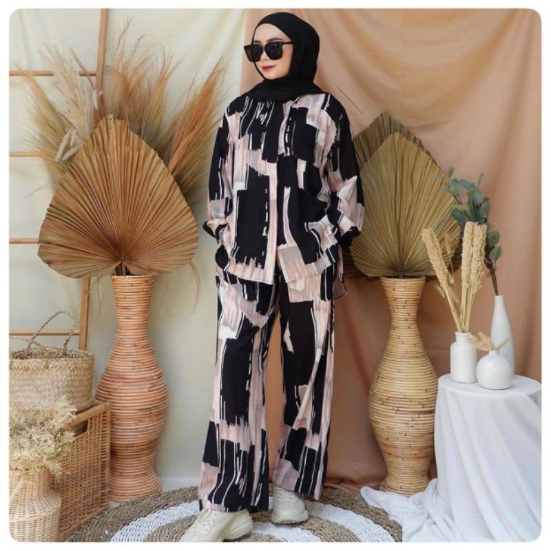 Lailaka One Set Rayon. One Set Rayon Motif Abstrak Terbaru . One Set Rayon Murah.Baju Setelan Wanita