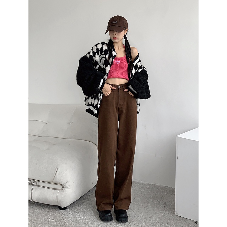 Jeans Coklat Highwaist Wanita Loose Cokat Brown